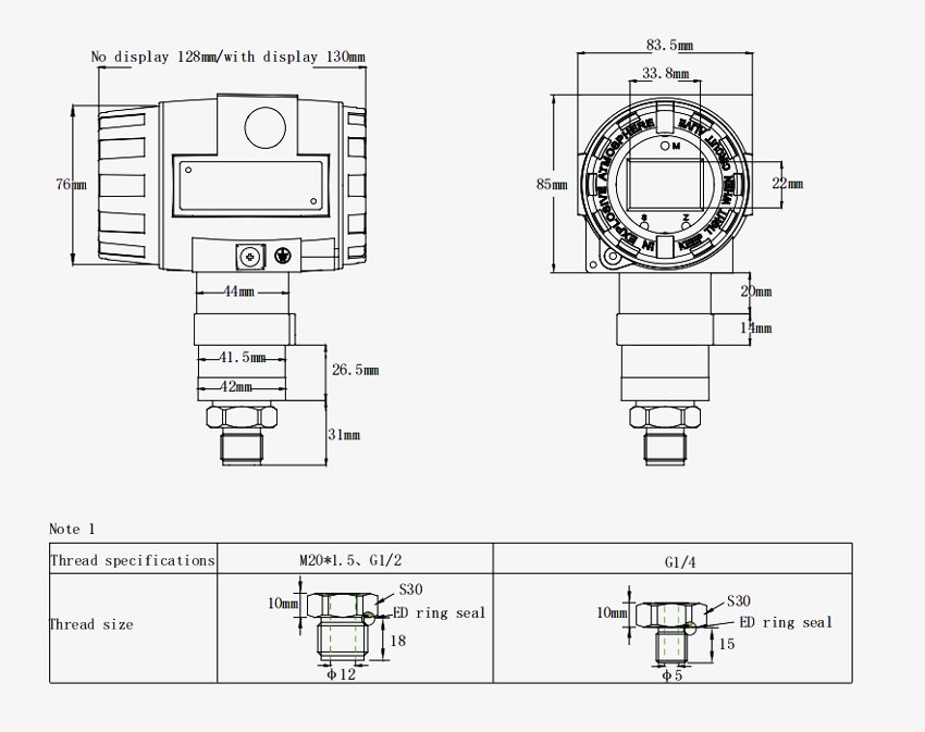 Ceramic capacitive pressure sensor dimension