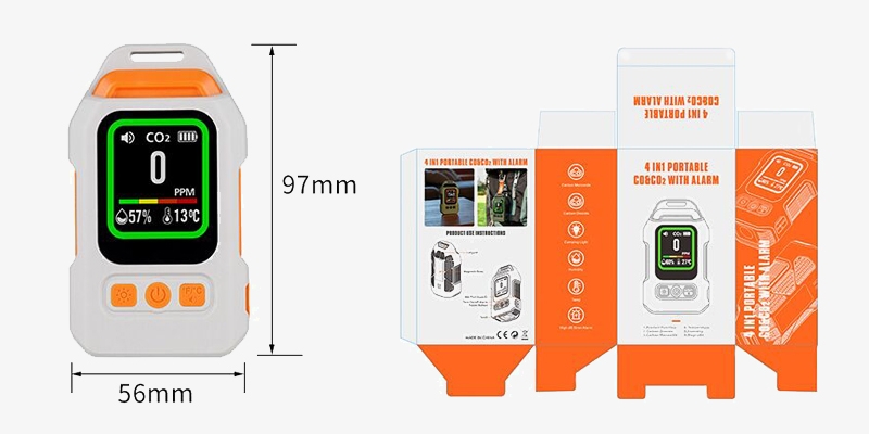 CO and CO2 gas detector size