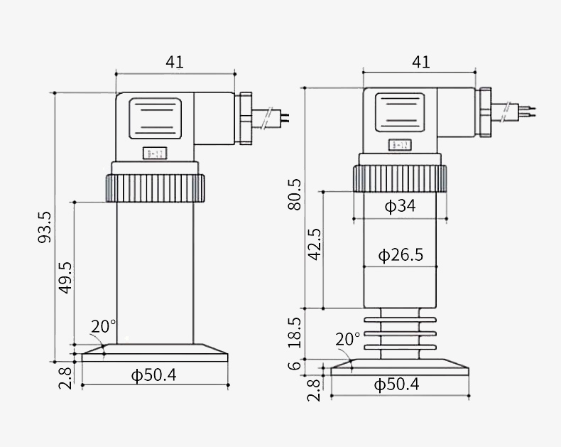 Diaphragm pressure transducer dimension