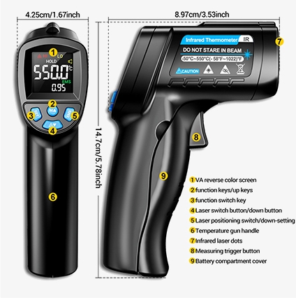Digital infrared thermometer size