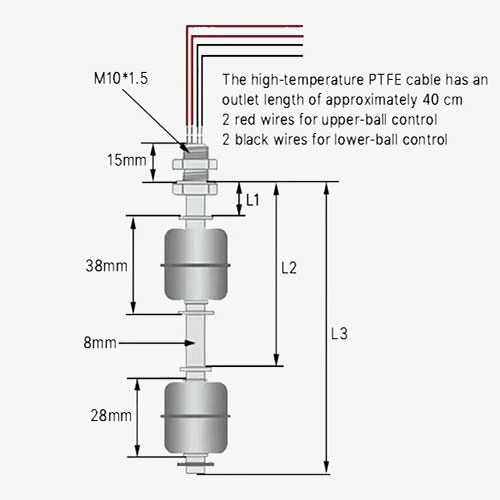Dual Point Level Float Switch Dimensions