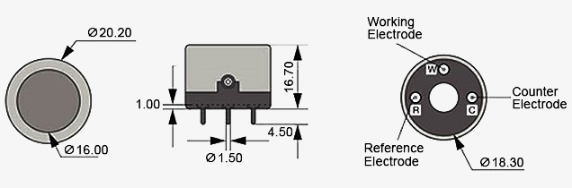Electrochemical carbon monoxide sensor size