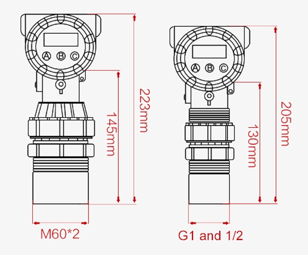 Explosion proof ultrasonic level sensor dimension