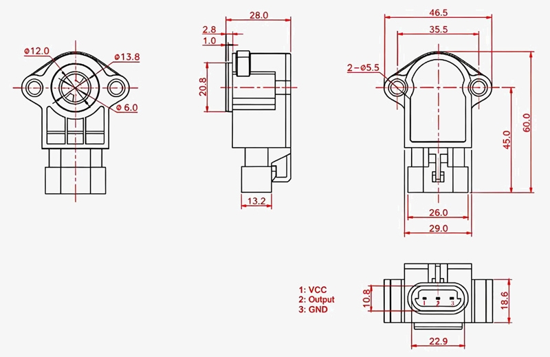 Hall effect angle sensor dimension