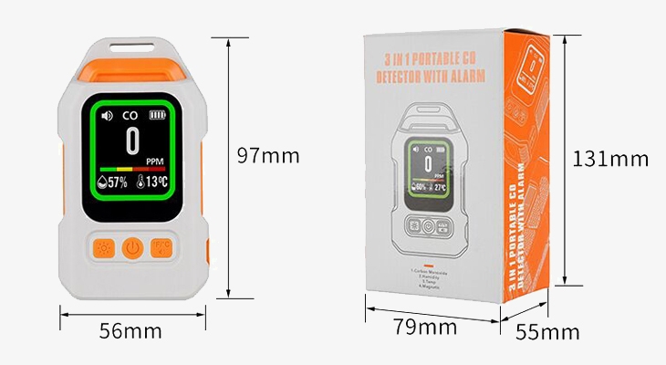 Handheld carbon monoxide detector size