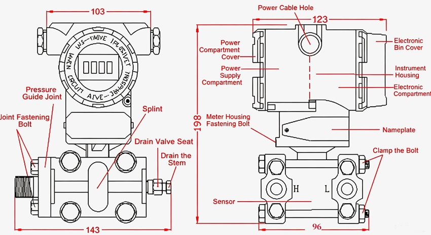 High accuracy differential pressure transducer dimension