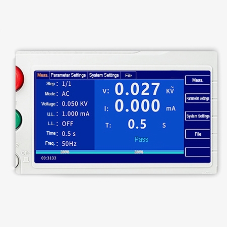 Hipot insulation tester screen detail