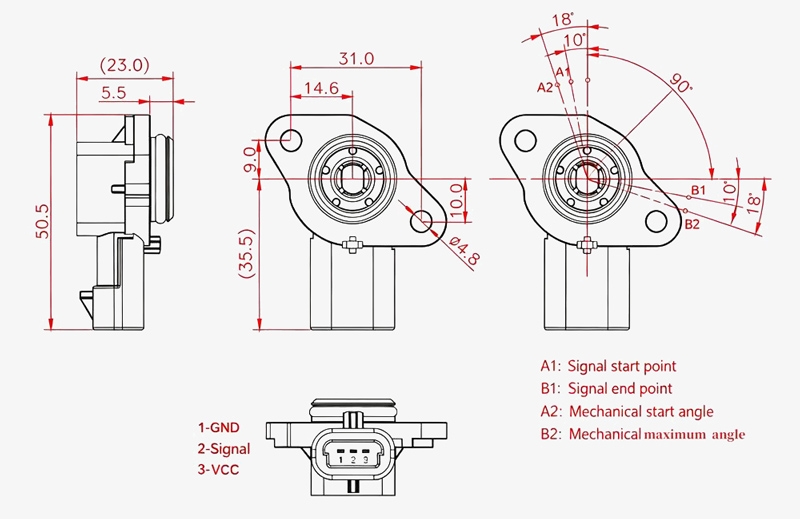 Inductive position angle sensor dimension