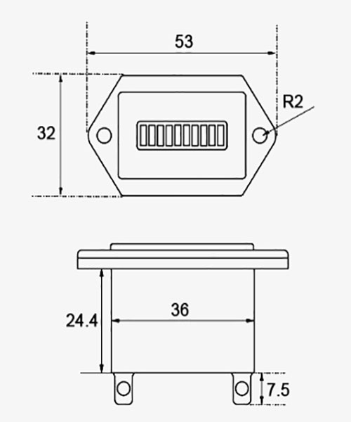 LED Battery Charge Indicator Dimensional Drawing