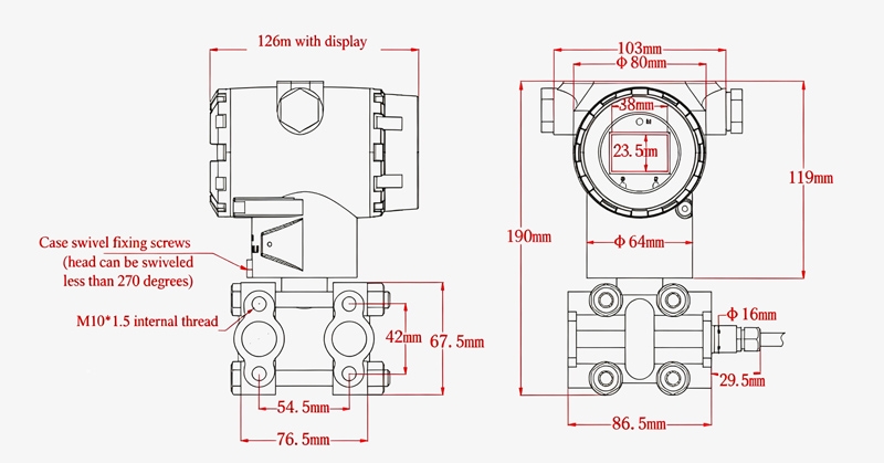 Liquid differential pressure sensor dimension