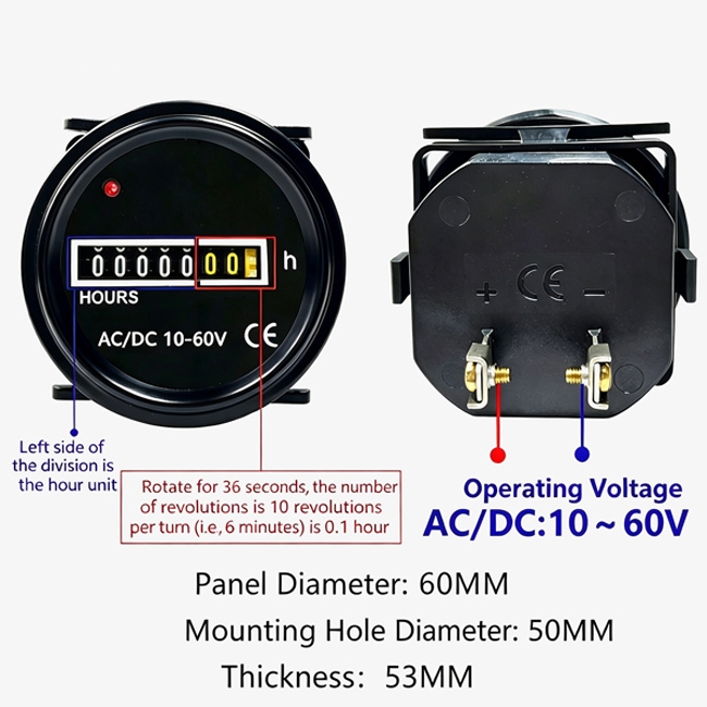 Mechanical hour meter detail