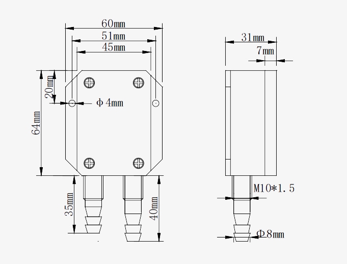 Micro differential pressure sensor dimension