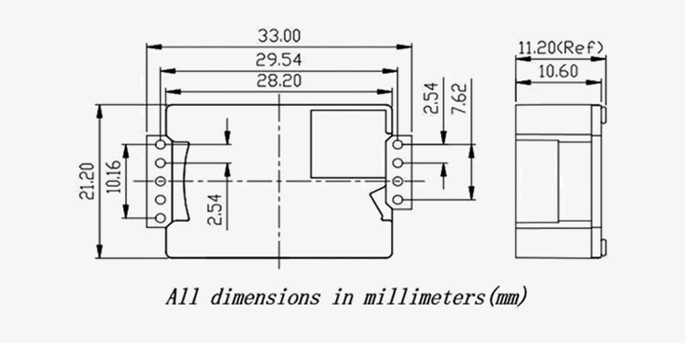 NDIR CO2 sensor module dimension
