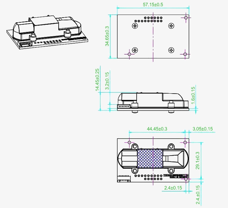NDIR infrared CO2 sensor module size