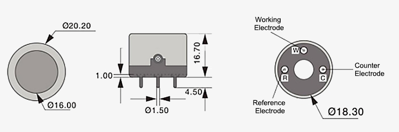 NO2 gas sensor dimension