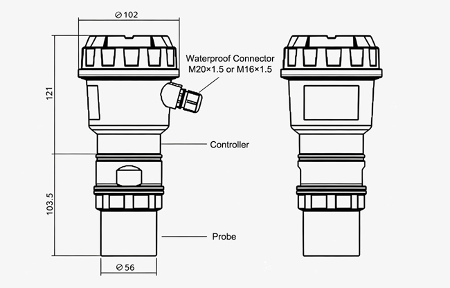 Non contact ultrasonic level transmitter dimension