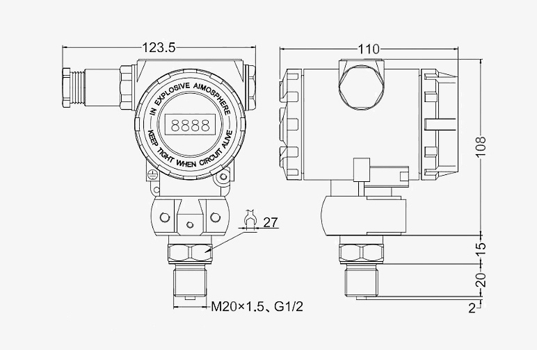 Pressure transducer with digital display dimensions