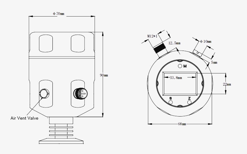 Sanitary pressure transducer dimension