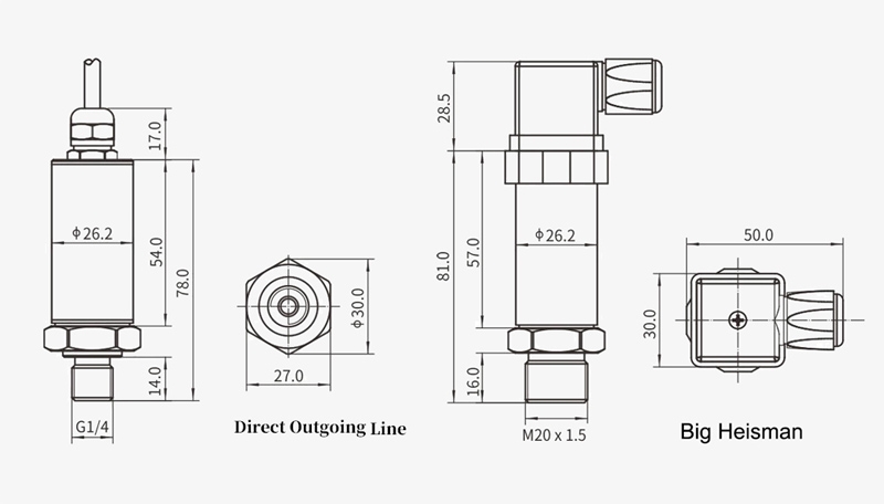 Silicon pressure sensor dimensions