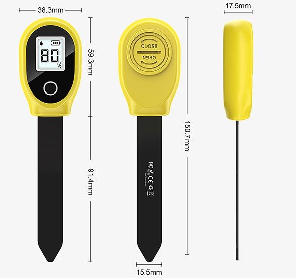 Soil moisture meter for garden size