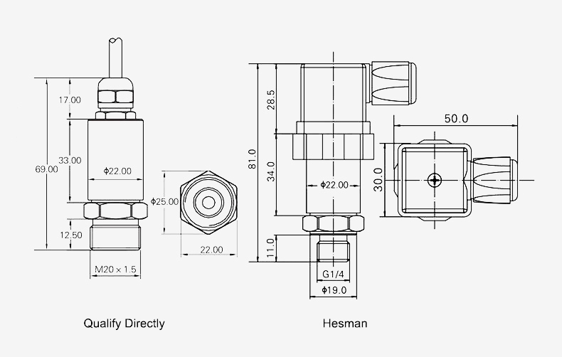 Ultra high pressure sensors dimensions