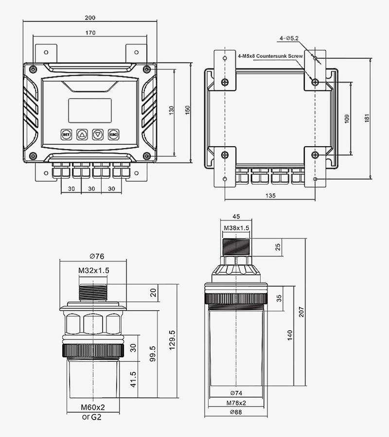 Ultrasonic fuel level sensor dimension