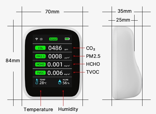 Wireless Air Quality Sensor Dimensions