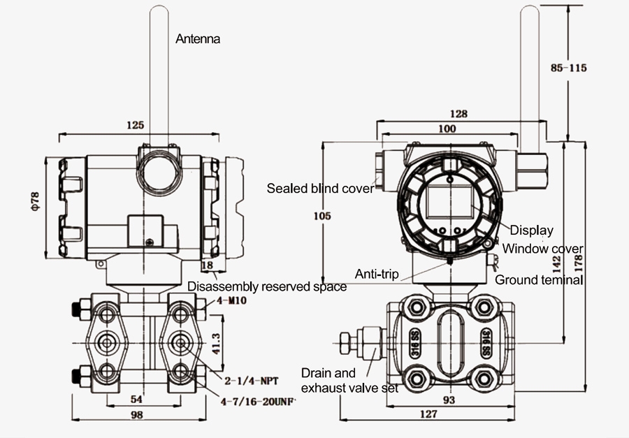 Wireless differential air pressure sensor dimension