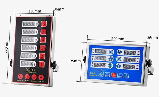 Red and blue 6 channel commercial digital kitchen timer dimension