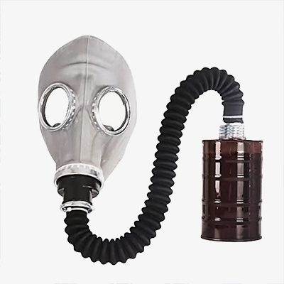 Sealed air supply hose of rubber respirator mask