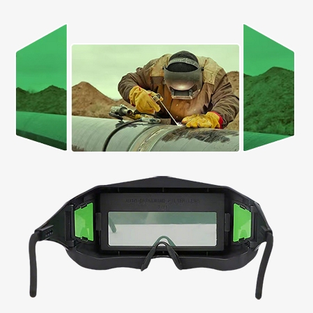 Side vision window design of welding goggles
