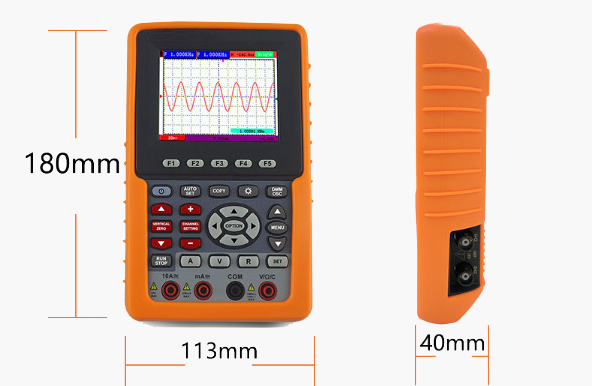 Dimension of single channel handheld oscilloscope