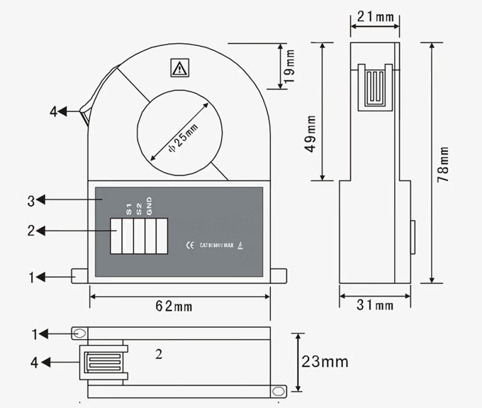 Split core current transformer 25mm dimension