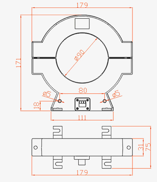 Split core current transformer 90mm dimension