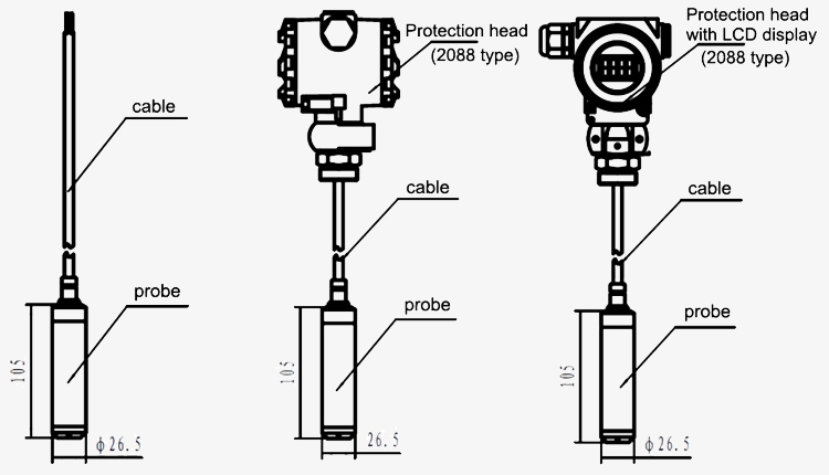 Submersible level sensor dimensional drawing