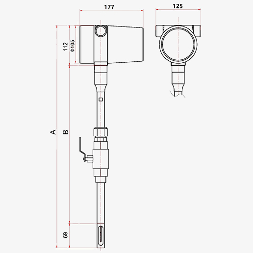 Thermal mass flow meter dimension