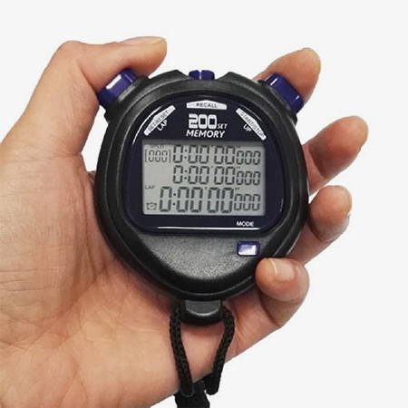 Triple-row 200-lap stopwatch display