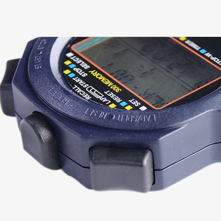 Triple row 300-lap stopwatch button layout