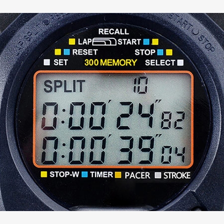 Triple row 300-lap stopwatch display