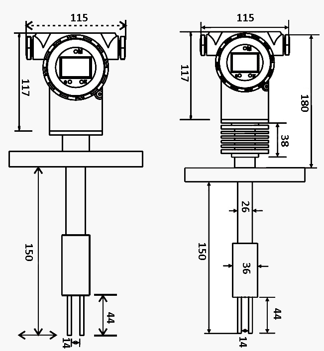 Tuning fork density meter dimension