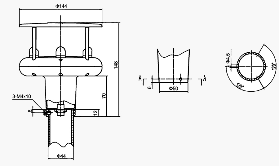 Dimension of 60 m/s Ultrasonic Anemometer