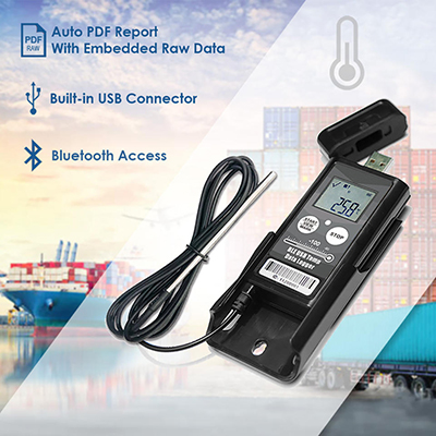 Portable USB temperature data logger with probe functions
