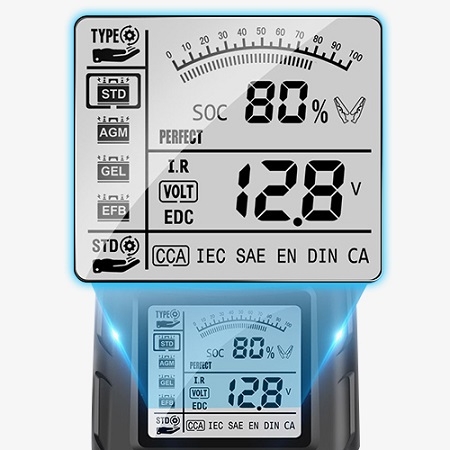 Vehicle battery tester screen