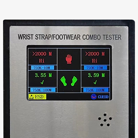 Wrist strap and footwear tester equipped lcd screen