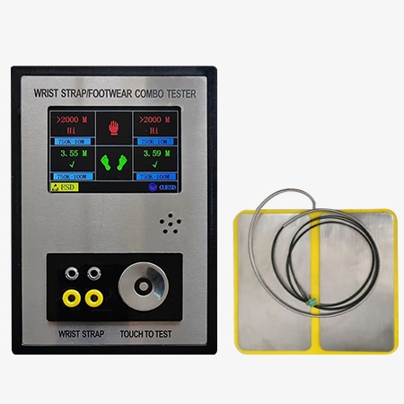 Wrist strap footwear tester and footplate